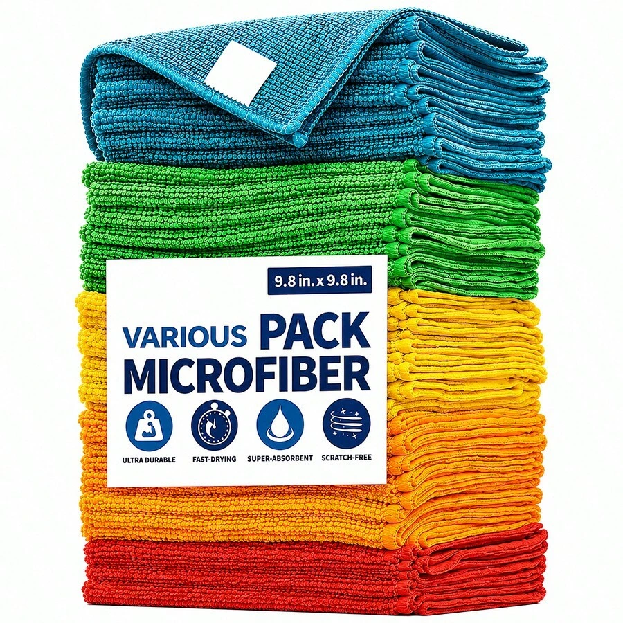 Multi-Combination Optional, Multi-Color Cleaning Microfiber Towel Set - Multiple Quantities Available, Suitable For Kitchen, Bathroom, Home, Household Supplies