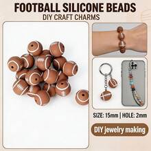 12/36pcs Soccer Silicone Beads Set | 15mm DIY Jewelry Making Materials, Suitable For Keychains, Lanyards | Unisex Handmade Gifts And Educational Projects - Football Printed Silicone Beads - View 14