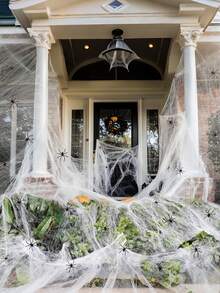 Ghost Halloween Spider Web And Spiders, Halloween Decoration Artificial Spider Web With 10 Fake Spiders, Elastic Spider Web, Scary Party Halloween Decoration, Perfect For Haunted House, Bar Scene Props And Home Decor, Halloween Party, Yard, Doorway And Other Outdoor Decorations - Multiple Styles - View 7