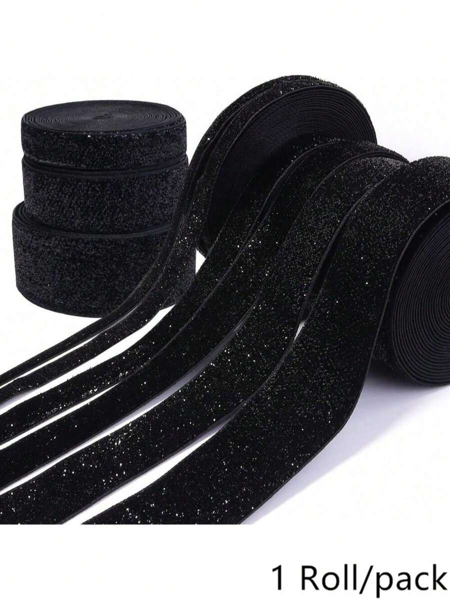 7-38mm 1捲黑色亮片天鵝絨緞帶，適用於聖誕禮物包裝、節日裝飾、彩色洋蔥天鵝絨亮片織帶