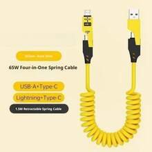 K-TOUCH Car Spring Data Cable, 4 In 1 Type C Super Fast Charging Cord, Retractable USB Charger For Vehicle - Pink - View 2