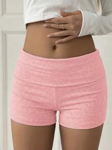 SCARLUX Summer & Autumn Y2K Women's Solid Color Gray Pink Shorts, Slim Fit Shorts, Suitable For Back To School Streetwear - Pink - View 7
