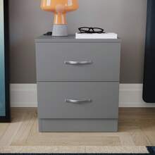 Home Discount Vida Designs Riano 2 Drawer Bedside Chest Cabinet Table Nightstand Bedroom Furniture Silver Handles Display Storage Unit - Grey - Grey - View 3