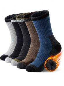 1/5/20/30/40 pares de calcetines de media caña para hombre, calcetines de toalla gruesos y cálidos con forro térmico para otoño/invierno, adecuados para senderismo al aire libre, esquí y otros deportes, calcetines de rizo gruesos y cálidos - Multicolor - Ver 1