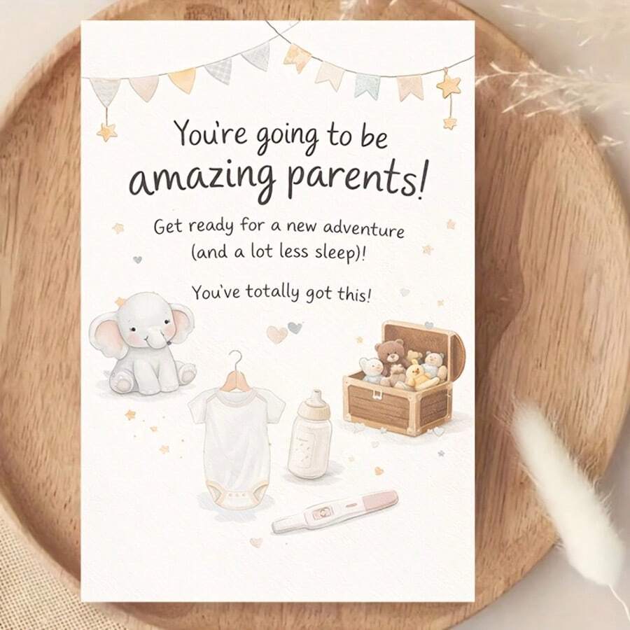 1/2 Sets Cute Elephant Greeting Card With Envelope, New Parents Greeting Card, Pregnancy Announcement Congrats Card, Baby Shower Gift - Multicolor - View 1