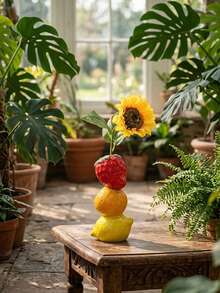 1pc Resin Vase, Cute Fruit & Vegetable Shaped, Novel Garlic/Strawberry/Bell Pepper Vase, Fun Kitchen Decor, Unique Aesthetic Vase Suitable For Living Room And Shelf Display, Elegant Farmhouse Home Decor, Quirky Gift For Dried Flowers And Pampas Grass - Multicolor - View 9