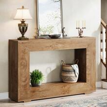 LITTLE TREE 47.2" Console Table, Farmhouse 2-Tier Entryway Table, Wooden Sofa Table Behind Couch, Narrow Entry Table Suitable For Foyer, Hallway, Rectangular Accent Console Table(Light Brown) - 淺棕色 - 查看 5