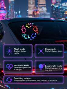 2026 New Solar Powered LED Ambient Light Car Decoration, Heart-Shaped Neon Window Decorative Light, With Automatic Sensor Design, 5 Lighting Modes, Romantic Car Interior Decoration, Suitable For Couples And Female Drivers, Perfect Gift For Female Friends, Mother's Day And Wedding Season - Multicolor - View 5