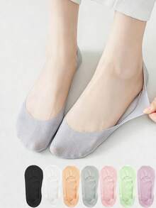 chuanwa（2） 1/5/10 Pairs Of Women's Ice Silk No-Show Breathable Invisible Non-Slip Low Cut Liner Socks , Apply To Flats & Heels - Multicolor - View 3