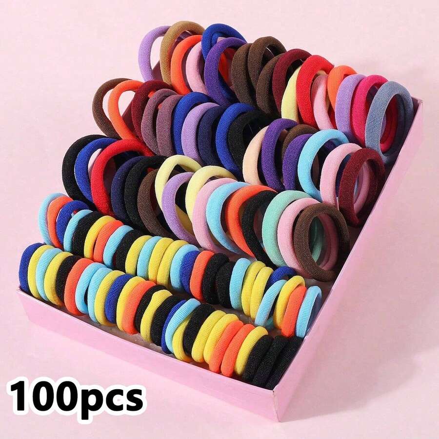 100 chiếc dây buộc tóc nhiều màu không gây hư tổn cho bé gái, phù hợp sử dụng hàng ngày - Nhiều màu - Xem 1