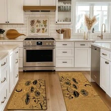 1 pieza, Decoración del hogar, Estampado de patrón de hongos, Alfombra de cocina de lino, Tapete de cocina, Tapete de piso, Tapete de baño, Tapete de puerta, Impresión 3D rectangular, Adecuado para sala de estar, dormitorio, pasillo, baño, lavandería - Alfombra de poliéster, Adecuado para decoración del hogar interior y exterior - Multicolor - Ver 3