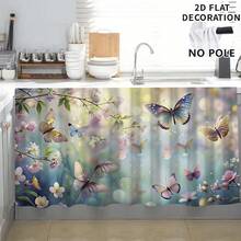 1 pieza, Decoración del hogar, Falda de mesa con estampado de mariposa, Cortina pequeña de cocina, Cubierta de gabinete de cocina, Con agujeros para cortina, Fácil de colgar, Rectangular, Tejido a máquina, Lavable a máquina, Decoración y accesorios de cocina, Perfecto para gabinetes de cocina y decoración del hogar - Multicolor - Ver 5