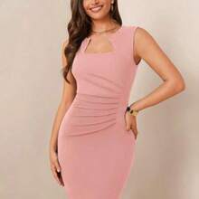Soqi Women's Clothing  Vestido ajustado para mujer con dobladillo de volantes - Rosa vieja - Ver 1