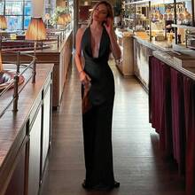 New Halter Evening Dress Deep V Neck Lace-Up - 黑色 - 查看 9