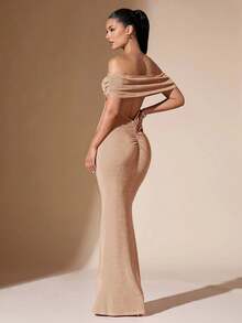 xheSHEIN  Vestido elegante de sirena ajustado de un solo hombro, transparente y sin espalda para graduación, de unicolor para mujerxhe - Albaricoque - Ver 1