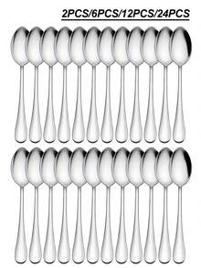 1/6/12/24pcs Dinner Spoon Set, 6.7 Inch Stainless Steel Silverware, Dessert Spoon,Table Spoon, Suitable For Home, Kitchen, And Restaurant,Kitchen,Christmas Gift - Silver - View 4