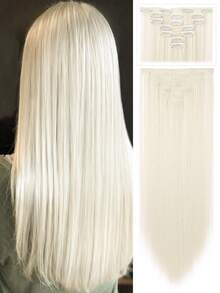 Synthetic Hair Extensions, 22 Inch Straight Clip-In Hair Extensions, 7pcs/Set, 16 Clips, Long Straight Clip-In Hair Extensions - Beige - View 1