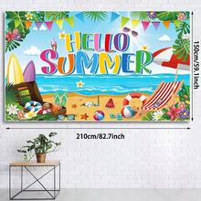 1pc Summer Party Decorations, Hello Summer Beach Party Backdrop Banner, Colorful Beach Scene Photography Background - View 4
