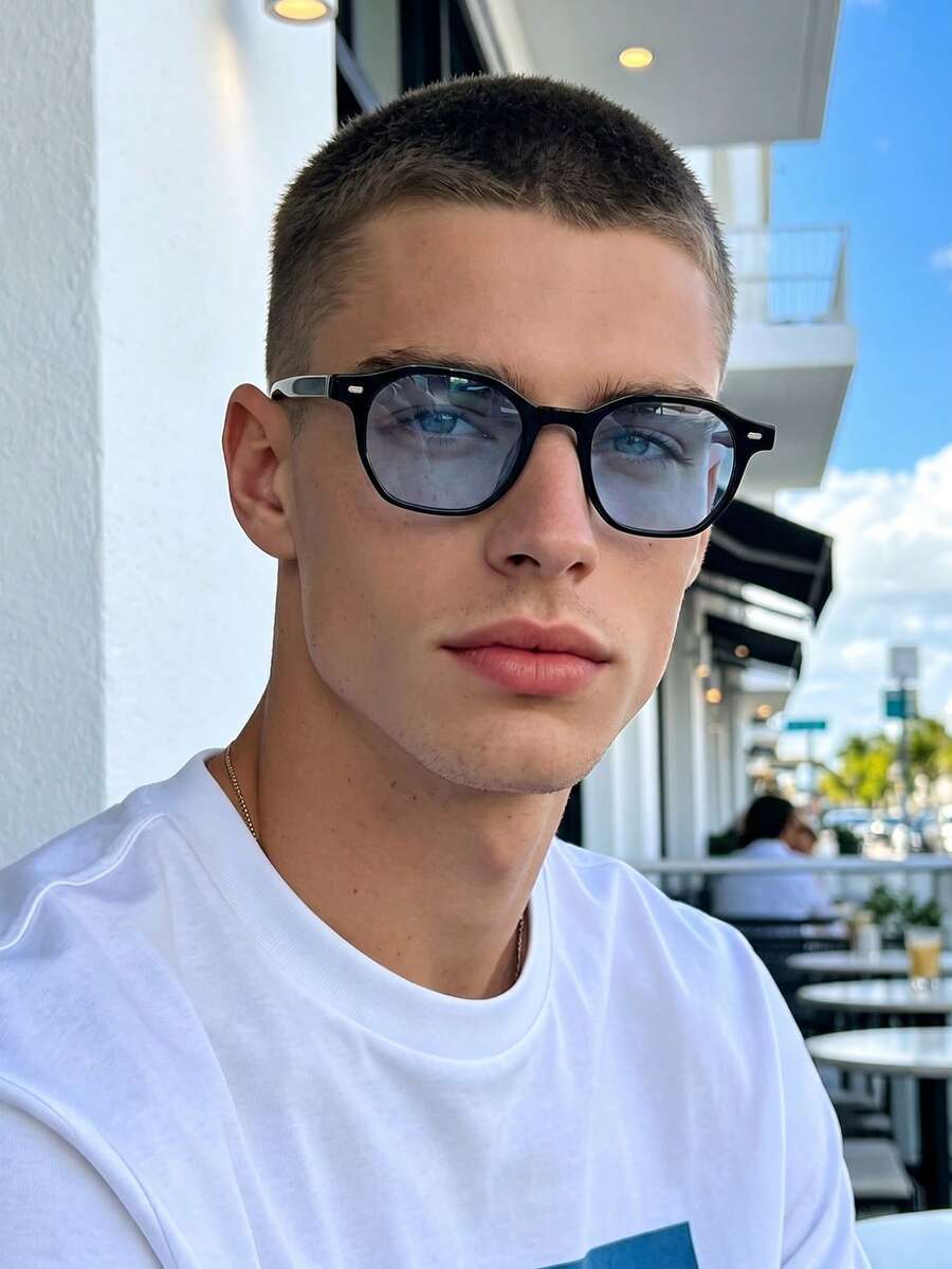 Vintage Retro Square Sunglasses Women Men, Blue Ocean Lens Fashion Shades, Summer Holiday Essential For Beach Travel Driving - Blue - View 1