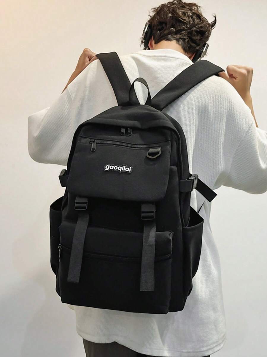 Men's Black Casual Backpack, Lightweight Water Resistant Oxford Fabric Daypack, Multi-Pocket Functional Rucksack For School & Daily Use,Y2k - Multicolor - View 1