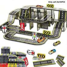 Magnetic Building Blocks, Magnetic Building Blocks Road With Car Set, Mini Racing Car Toy, 26/45PCS Road Track, Train Track Boys Girls Best Birthday Gift Map Theme - Multicolor - View 3