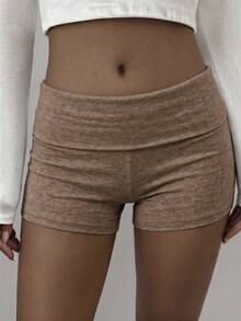 Sunny Sweet Style Summer Women's Y2K Brown Straight Leg Shorts, Foldable Waist, Suitable For Street Style, Daily Commute And Home Leisure - Brown - View 2