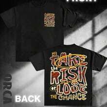 Camiseta de manga corta para hombre de estilo urbano, de algodón, de alta calidad, moderna, suave y cómoda, con un elegante diseño estampado que presenta el patrón TAKE RISK OR LOS - Negro - Ver 6