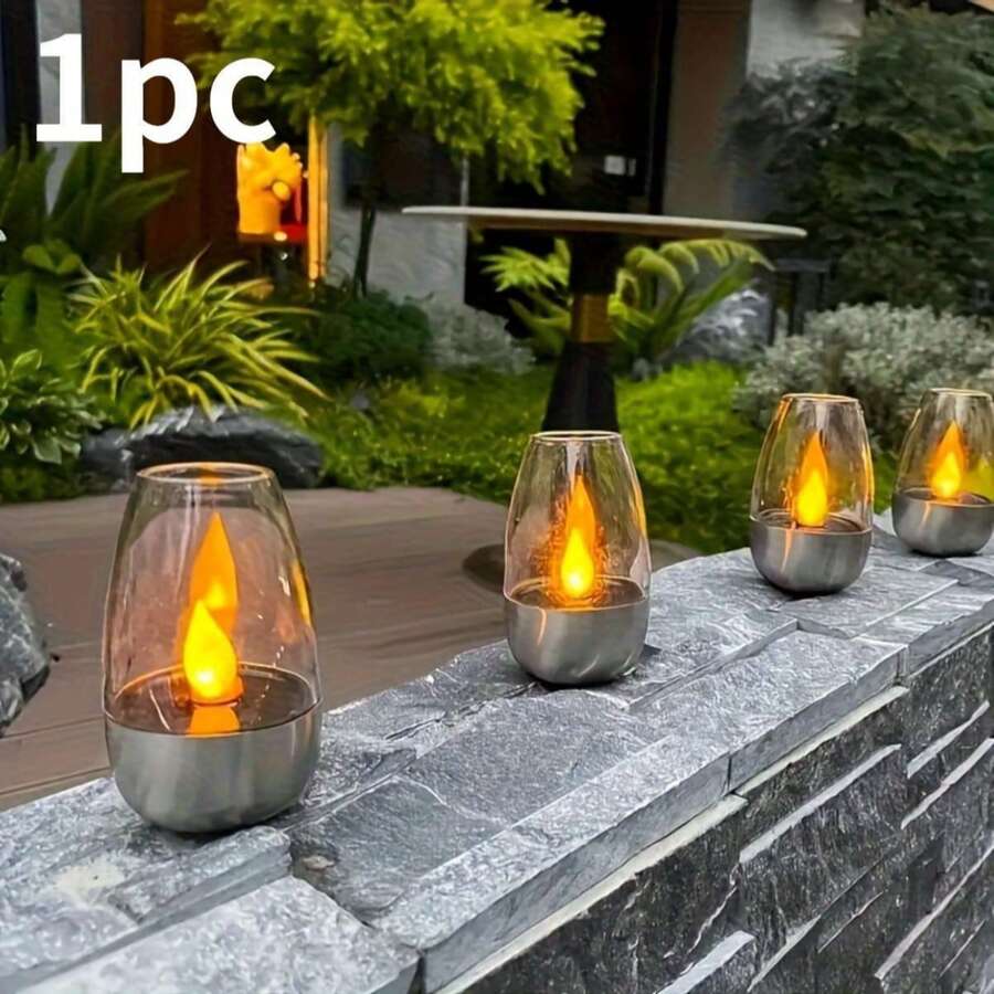 1個太陽能防水蠟燭燈 戶外園藝景觀裝飾 桌面紅酒杯氛圍LED夜燈 露營裝飾擺件