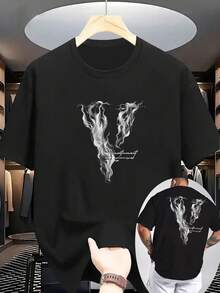 [Selección de Niu Wang]Nueva colección de verano con estampado Humo, estampado de doble cara moderno, camiseta clásica y a la moda para hombre, de manga corta, ligeramente elástica, con cu - Blanco - Ver 10