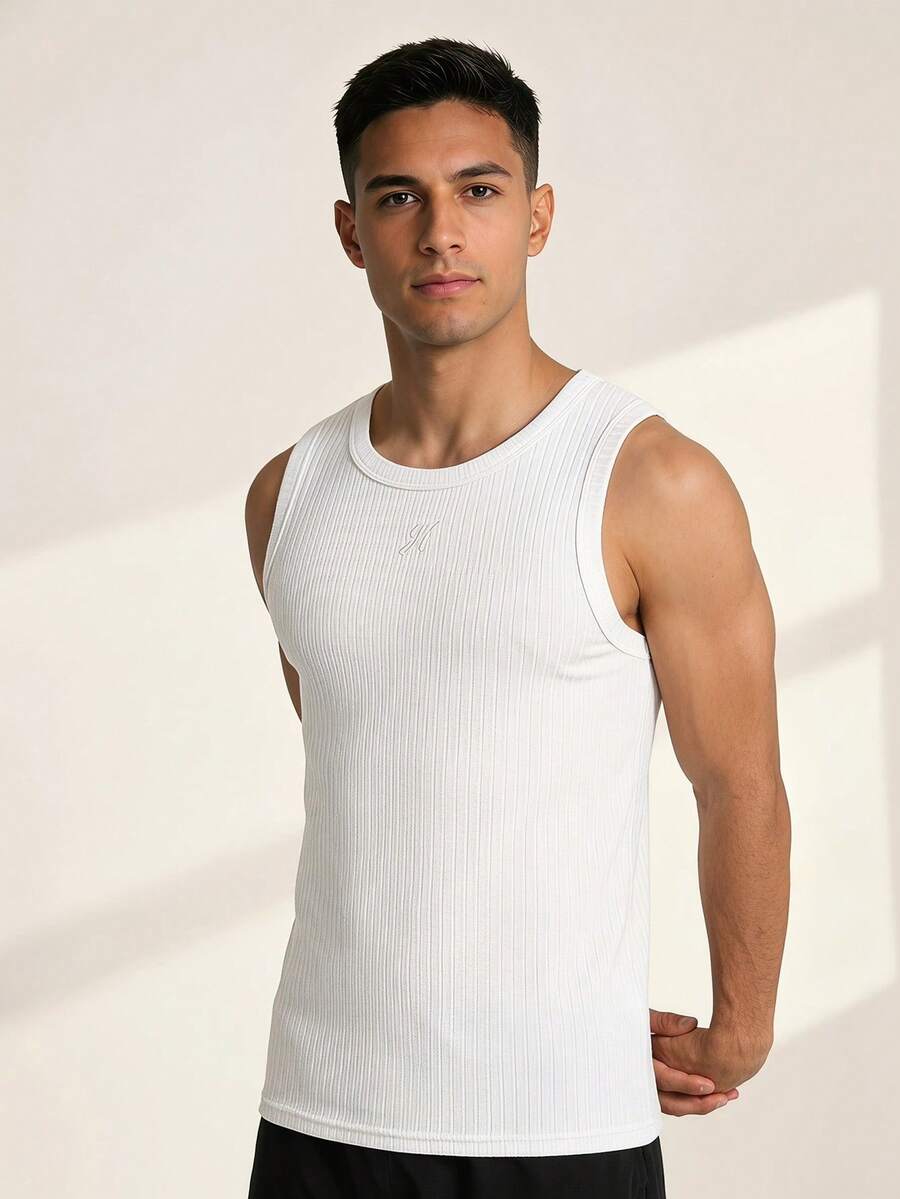 Driftmere Ultra-Comfortable Fit, Men's Minimalist Slim-Fit Embroidered White Tank Top, Spring To Summer Father's Day – A Fathers Day Gift Guide - White - View 1