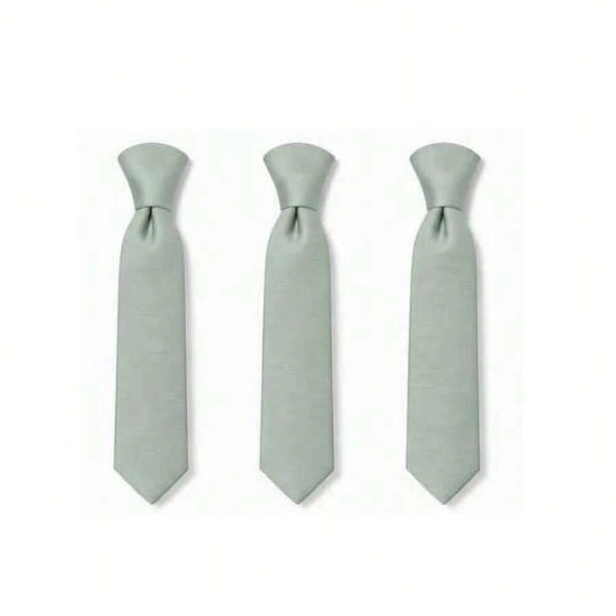 Set Of 3 Light Gray Ties For Groomsmen, Weddings, And Events - Mint Green - View 1