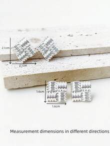 1pair Fashionable Simple Square Metallic Earrings Suitable For Daily Wear, Women - Silver - View 4