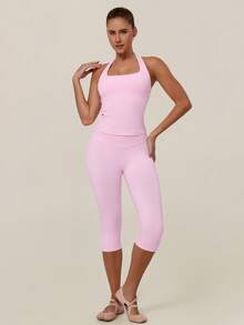 TimeOff Women's 1pc Solid Color Tummy Control Butt Lifting Slimming Sports Mid-Length Shorts - Pink - View 10