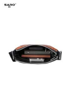 saroxi Men's Embossed Crossbody Bag With Side Pocket, Shoulder Bag, Small Pouch, Multi-Functional For Commuting And Casual Use, Minimalist Style, Black And Brown, Gift For Men, Boyfriend, And Fashionable - Multicolor - View 11