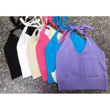 Summer New Short Sleeveless Knit Halter Camisole Top Sexy Outerwear Layering - Black - View 3