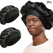 Awegeo 1Pc/2Pcs Men's Solid Color Wide Brim Elastic Satin Sleep Cap - Fashionable, Comfortable, Soft And Breathable, Suitable For Daily Use, Ideal For Sleep And Hair Care - A - View 19
