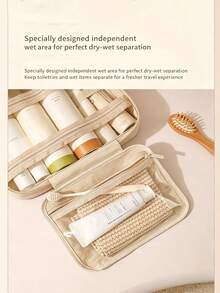 Hanging Dry & Wet Separation Toiletry & Makeup Bag, Multi-Compartment Large Capacity Portable Handheld Organizer For Business Travel, Hotel & Bathroom Cosmetics And Toiletries - Multicolor - View 5