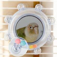 1 pieza Juguete de espejo giratorio para loro, juguete de pelota de sonajero interactivo para pájaros, juguete para morder que alivia el aburrimiento, adecuado para accesorios de jaula de cacatúa, periquito y loro - Ver 8