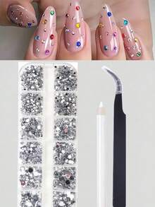 12-Grid Multi-Size 3D Nail Art Rhinestones - Vibrant Acrylic Gems & For DIY Nail Art Decoration, Multiple Colors (Pink, Blue, Green, Red, Purple) - Perfect For Creating Stunning Nail Art Designs, Nail Art Accessories Nail Charms - Multicolor - View 4