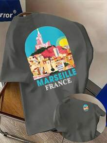 Camiseta de moda para hombre con diseño creativo de la palabra Francia - Cómoda para todas las estaciones, corte holgado, diseño estampado a doble cara, material confortable - Camiseta lig - Negro - Ver 11