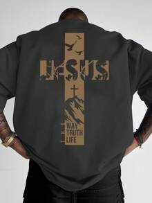 Camiseta de Hombre con Estampado de la Cruz de Jesús, Camiseta de Hombre con Temática de Fe - Negro - Ver 5