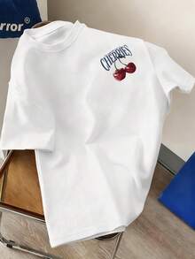 Men's T-Shirt, New Style, Cotton, Short Sleeve, Cherry, Dolce Vita Du Neck Style And Relaxation, Comfort, Soft And Breathable, Father's Day Gift, Men's T-Shirt, Summer Essentials - White - View 2