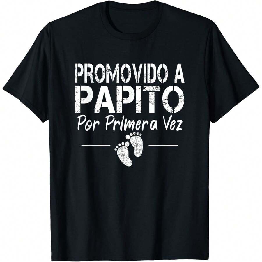 "First Time Dad" T-Shirt, Men's Black T-Shirts, Gifts For Dad, Funny T-Shirts With Sayings, Casual Crew Neck T-Shirt - 黑色 - 查看 1