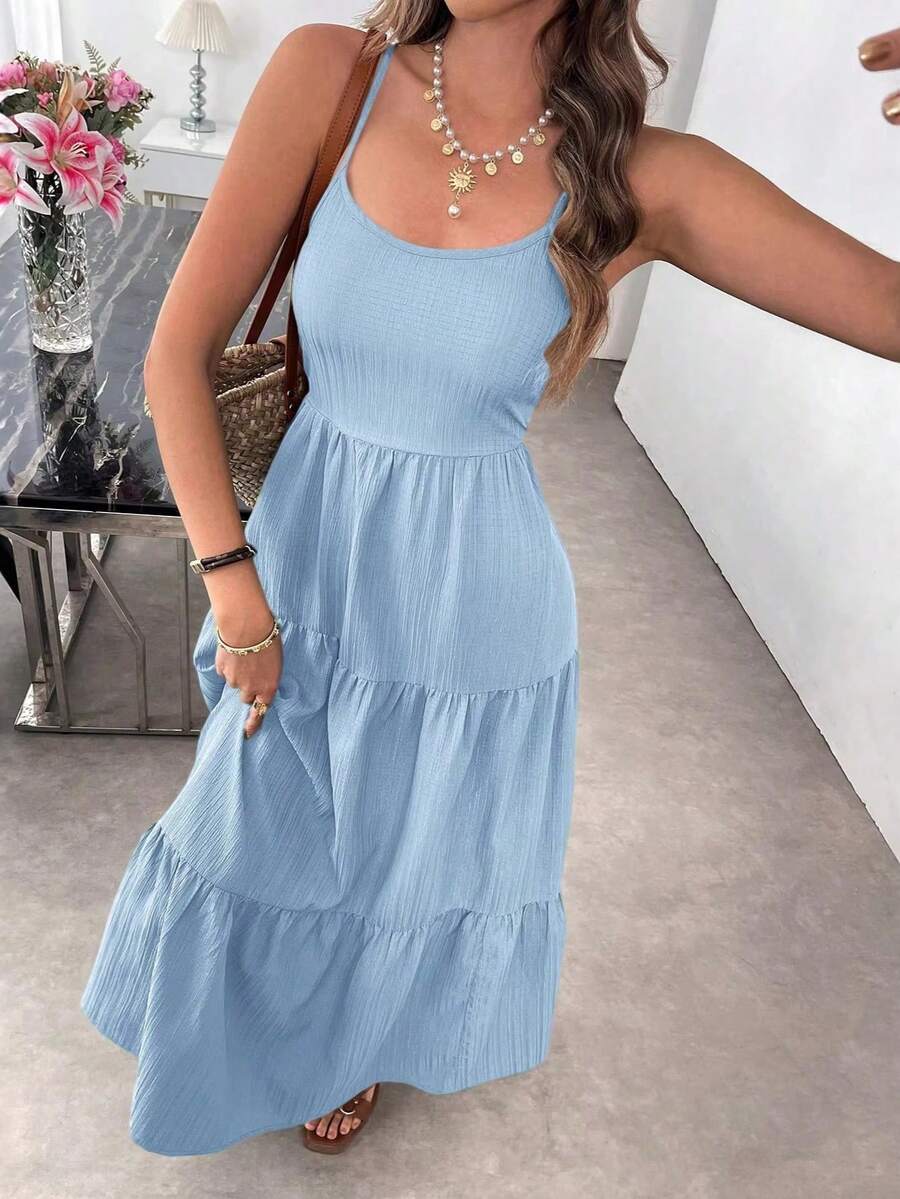 Vestido Tirantes Espalda Descubierta Lazos Grandes Cintura Ajustada - Azul - Ver 1