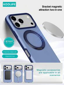 KOOLIFE 1pc 360° Rotatable Magnetic Stand Phone Case, Matte Light Blue Bicolor Design, MagSafe Compatible, Slim Anti-Scratch PC+TPU Case, Hands-Free Viewing Cover Compatible With Apple 17/17pro/17promax - Blue - View 3