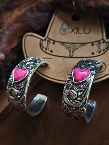 1 Đôi Bông Tai Nữ Phong Cách Vintage Châu Âu Mỹ Hình C Phóng Đại Hình Học Tam Giác Màu Ngọc Lam Đa Sắc - bông tai - Xem 15