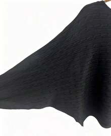 Women's Black Cable-Knit Oversized Long Sleeve Scoop Neck Sweater For Fall - 黑色 - 查看 5