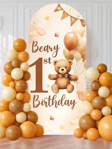 1件裝 泰迪熊 1歲生日拱門背景布 拱門套，適用於嬰兒洗禮、性別揭曉派對、生日派對裝飾、居家裝飾 - 小熊1歲生日 - 查看 3