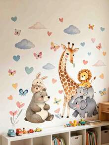 Watercolor Forest Animal Gathering, Children's Room, Kindergarten, Home Decor, Wardrobe, Wall Decoration, Wall Stickers. - Multicolor - View 11