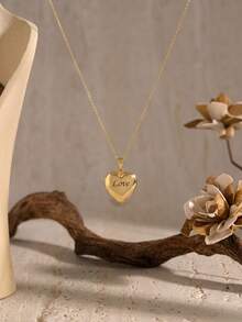 1 pièce Collier pendentif cœur doré personnalisé, chaîne en acier inoxydable multiple 45+5cm (style sélectionnable, chaîne à mélanger et assortir) pendentif en acier inoxydable plaqué or 18K léger de luxe non décoloré en acier de titane, cadre photo en forme de cœur ouvrable chaîne clavicule (pendentif photo à ouverture cachée), cadeau exclusif pour couple / animal de compagnie, bijou polyvalent haut de gamme de niche pour usage quotidien - Collier boîte photo dorée - Voir 7